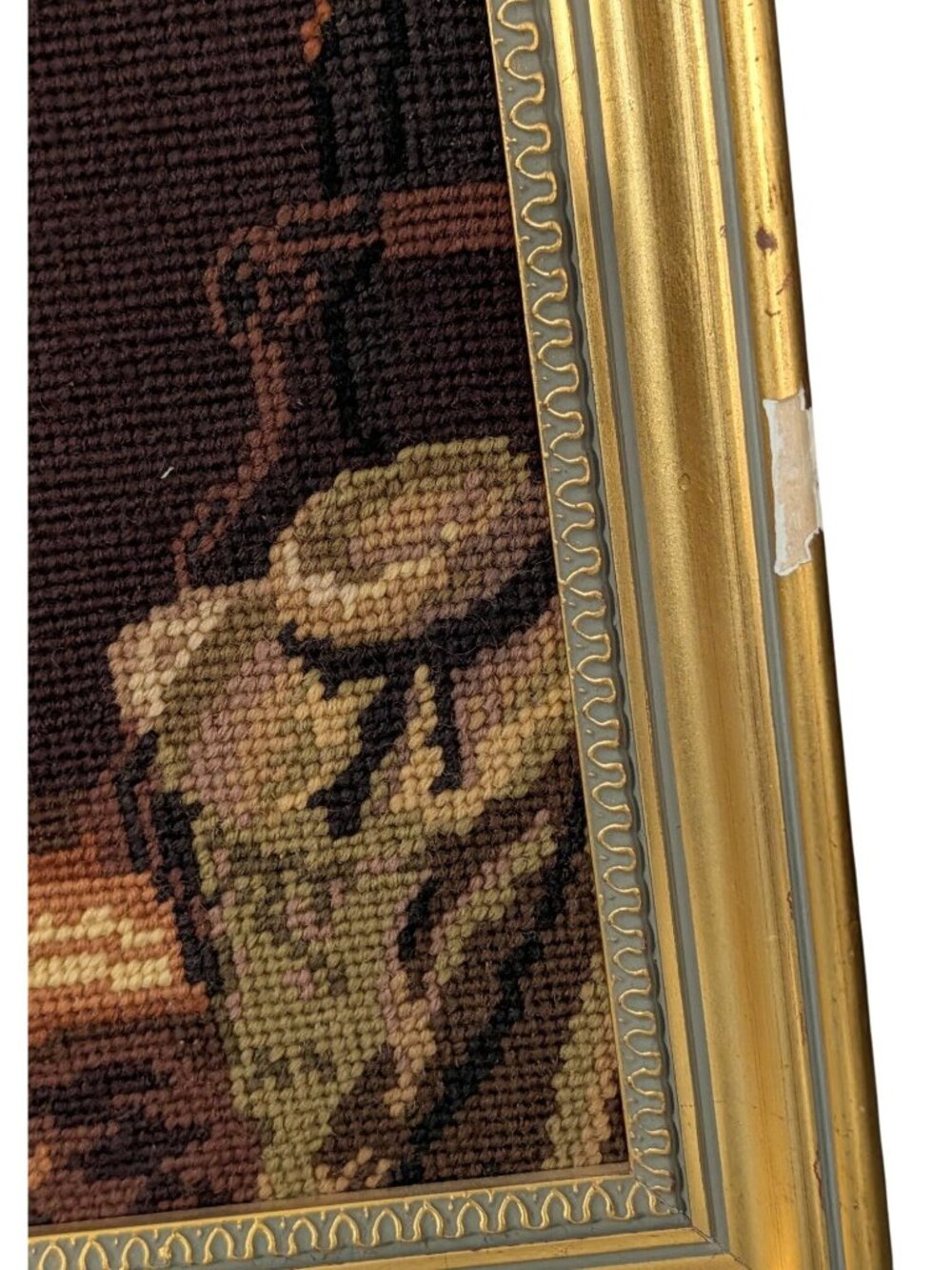 Vintage Needlepoint Tapestry Framed Art Piano lesson, decor - Picture 8 of 16